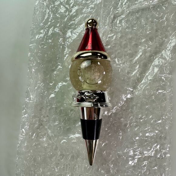 Neiman Marcus Santa Claus Snow Globe Heavy Glass Wine Bottle Stopper Christmas - Picture 6 of 7
